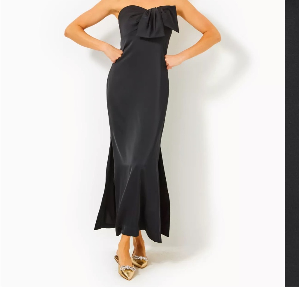 Lilly Pulitzer Black Strapless Bow-Front Gown